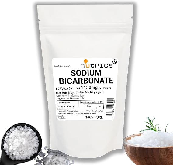 Sodium Bicarbonate 1150mg per Capsule, 60 Capsules, 2 Months Supply, Pure & Free from Fillers Binders and Bulking Agents, Strong Safe & Effective Dose, V Dietary Supplement
