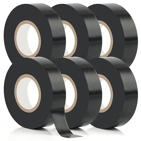 6 Pack Black Electrical Tape, 66 Ft Waterproof Electric Tape Black | High Temperature for Repairs, Adhesive, Insulating Electrical Tape for Home Outdoor, Electrical Tools and Accessories