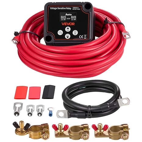 Vevor デュアルバッテリーアイソレーターキット 12v 140アンペア 手動および自動vsr電圧感知リレー 電圧計付き Lcd画面 スマートバッテリーアイソレーター 鉛蓄電池対応 Utv、atv用