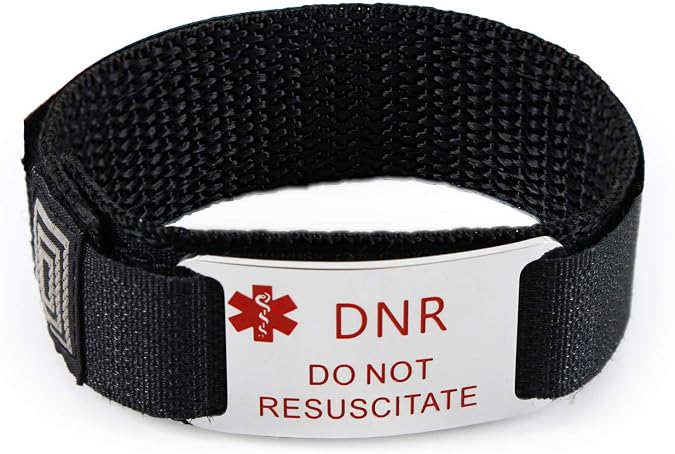 DNR - DO NOT RESUSCITATE Medical ID Alert Bracelet with BLACK Adjustable wristband.