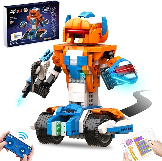 Apitor Robot X New Programming Robot Children's Toy STEM Educational Building Blocks 12-in-1 Remote Control Toy Elementary School Programming Introduction Scratch 3.0 Kids' Radio-Controlled