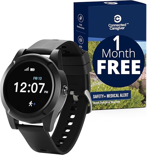 Connected Caregiver Safety+ 4G Medical Alert System for Seniors: Smart Watch, Fall Detection, 24/7 Monitor, WiFi Locate, SOS Button, Small, Lightweight, (Call to Activate)