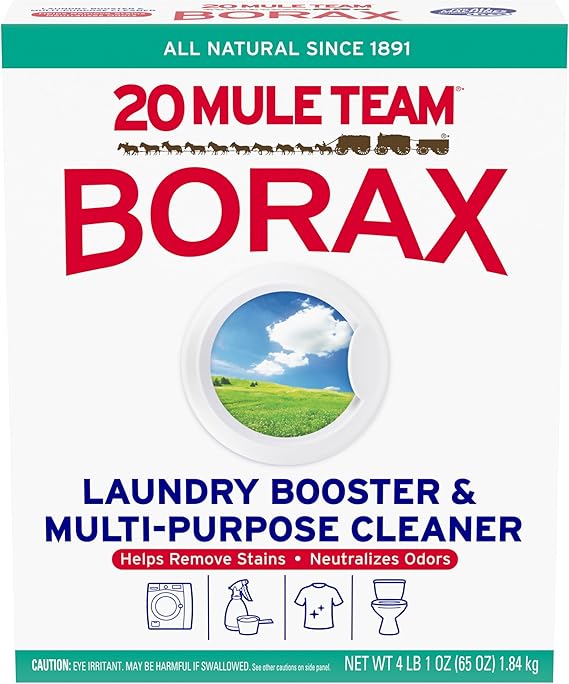 Borax 20 Mule Team Detergent Booster, 65 Oz. | Multi-purpose household cleaning solution, Enhances laundry cleaning, Brightens and deodorizes fabrics and surfaces