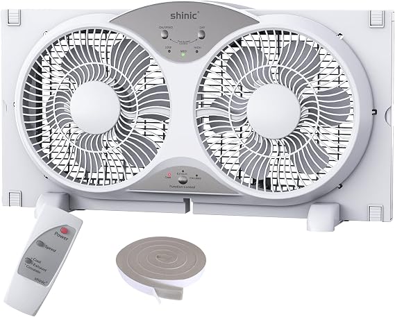 shinic Window Fan, 2026 Updated Quiet Window Exhaust Fan. Reversible Airflow, 9" Blades, Full Remote Control, 3 Functions 3 Speeds. Adjustable Width 23.8"-37", for Bathroom & Kitchen, ETL Certified