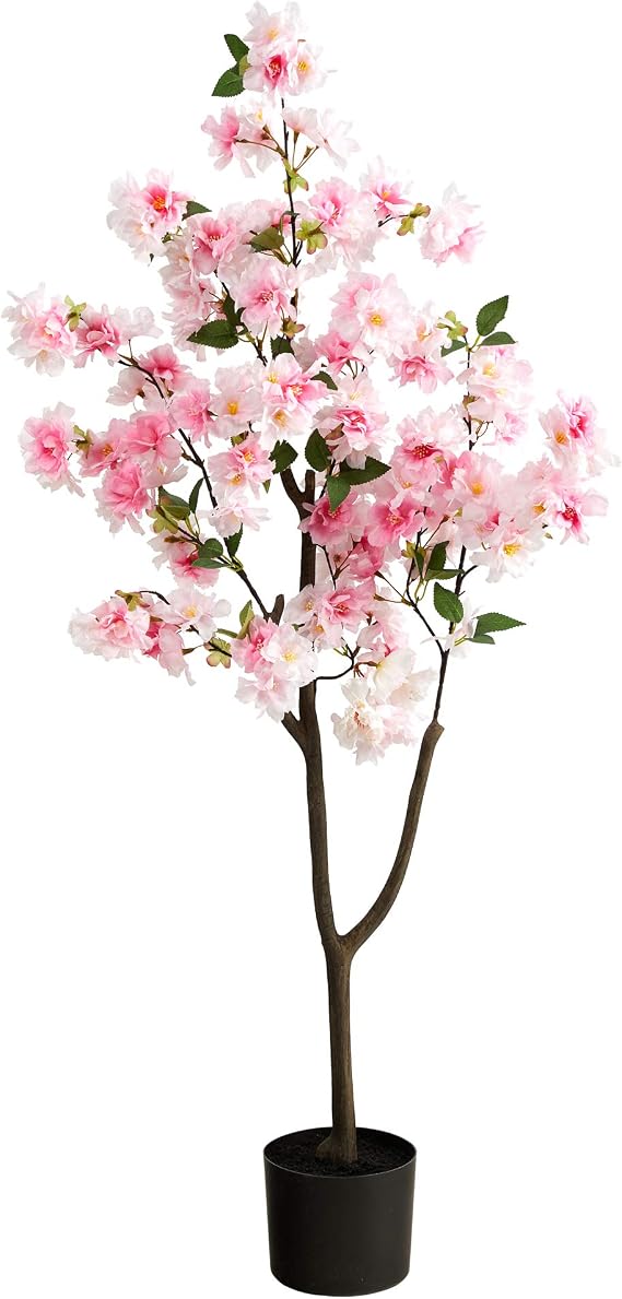 Nearly Natural 4 ft Artificial Cherry Blossom Tree Pink Flowers Room Decor