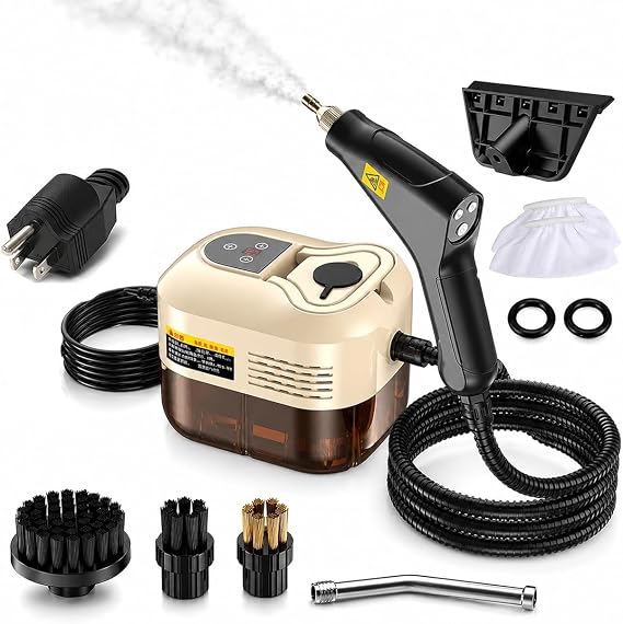 Handheld Steam Cleaner: 2500W High Temperature Pressurized Steamer with 6 Adjustable Levels - Portable Multi-Surface Steam Cleaning Machine for Kitchen, Bathroom, Furniture, Car (Beige)