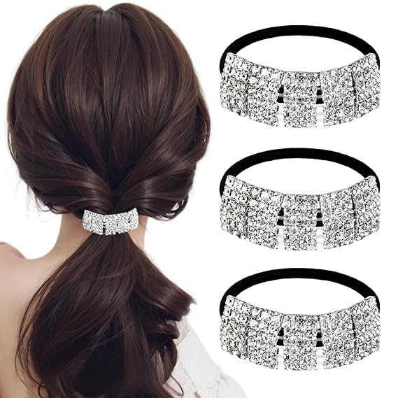 3Pcs Fashion Elastic Scrunchies Rhinestone Hair Ties Ponytail Holder Headband Hair Accessories for Women Girls Hair Bands