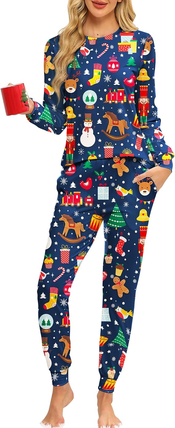 KFUBUO Christmas Pajamas Set for Women 2 Piece Long Sleeve Lounge Sets Girls' sleepwear wiht Pockets