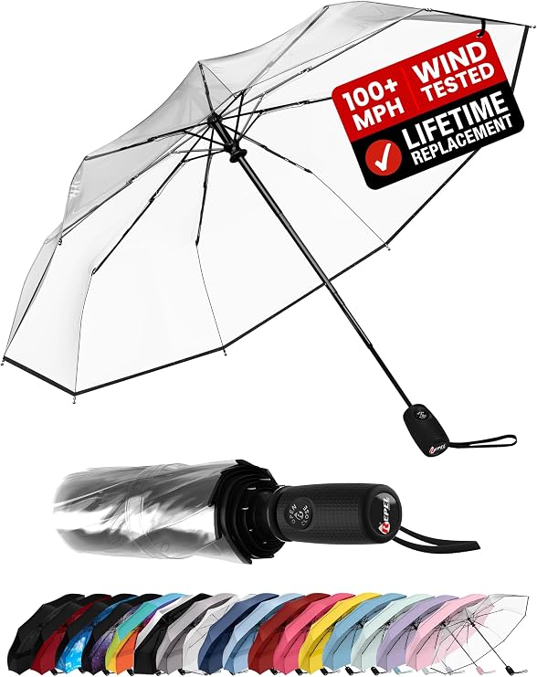 Repel Windproof Travel Umbrella - Compact & Withstands Winds up to 100MPH, Strongest Premium Auto Folding Umbrella for Rain and Sun - Durable, Light & Portable for Women & Men, Fits Backpack & Cars