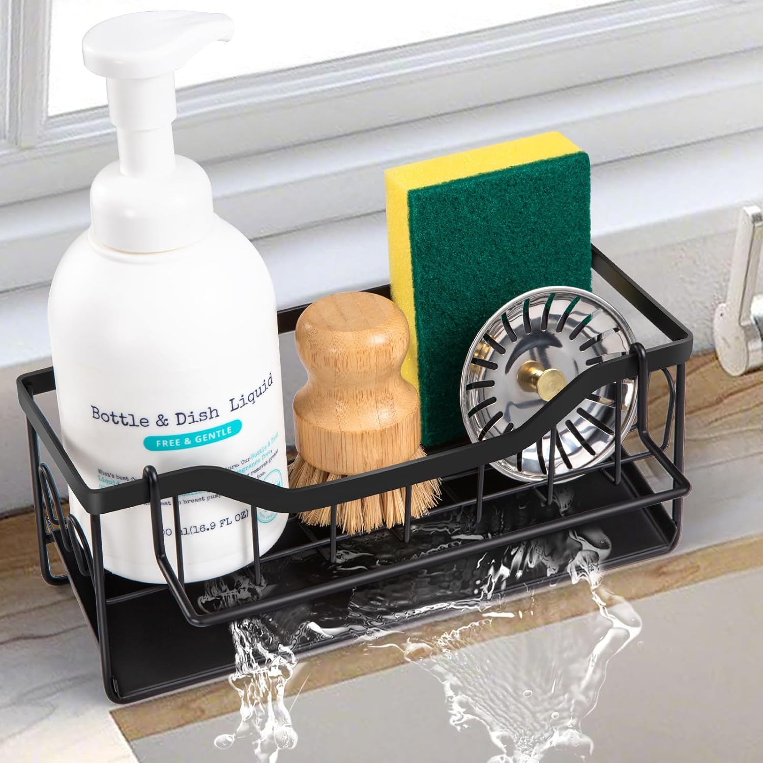 Sinnsally Sink Caddy Tidy Organiser with Self Draining Tray,Sponge Holder Sink Storage Rack,Washing up Utensil Caddy for Countertop Kitchen Storage & Organisation with Discloth Holder
