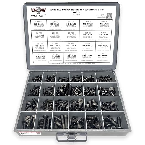 Metric 12.9 Flat Socket Head Cap Screws Black Oxide Assortment - 453 Pieces