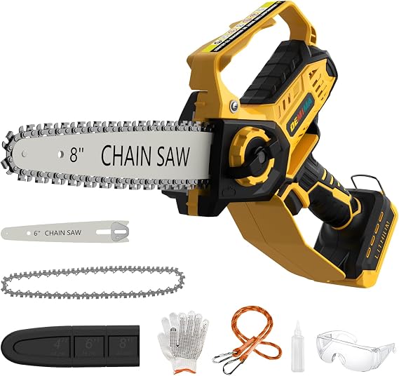 Mini Chainsaw for Dewalt Battery, 8-Inch and 6-Inch 2-IN-1 Cordless Electric Chain saw with Brushless Motor and Auto-Oiler, 800W Hand Mini Chainsaw for Tree Pruning Wood Cutting(No Battery)