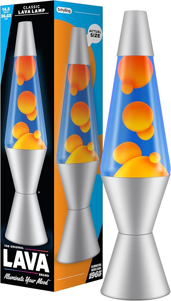 Lava Lamp 2117, Orange Wax, Blue Liquid, Silver Base and Cap, Original 14.5 inch Lava® Motion Lamp to Illuminate Your Mood [Energy Class G]