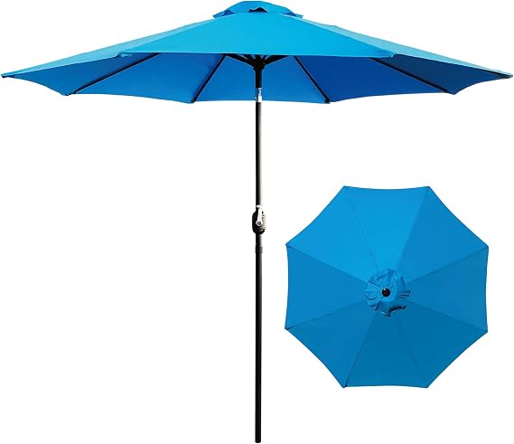 ABBLE Outdoor Patio Umbrella 9 Ft Stripe with Crank and Tilt, Weather Resistant, UV Protective Umbrella, Durable, 8 Sturdy Steel Ribs, Market Outdoor Table Umbrella - Aqua