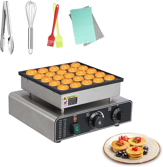 Mini Dutch Pancakes Maker Machine, 25Pcs Commercial Electric Waffle Machine Non-stick Electric Muffin Maker 1.8" Diameter Mini Pancakes Maker with 50-300C Separate Control for Home Kitchen
