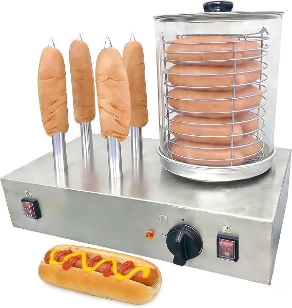 TECHTONGDA Hot Dog Steamer, Sausage Grill, Electric Bun Warmer Cooker, Hot Dog Warmer, Countertop Food Warmer 110V with Adjustable Temperature and 4 Heating Rods for Hot Dogs, Egg Rolls, Sausages