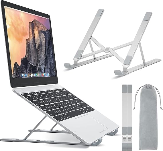 BONTEC Portable Laptop Stands for 10-17.3 inch Laptops Tablet, 7 Levels Height Adjustment Aluminum Laptop Computer Riser, Ventilated Cooling Desktop Laptop Holder Supports up to 20KG