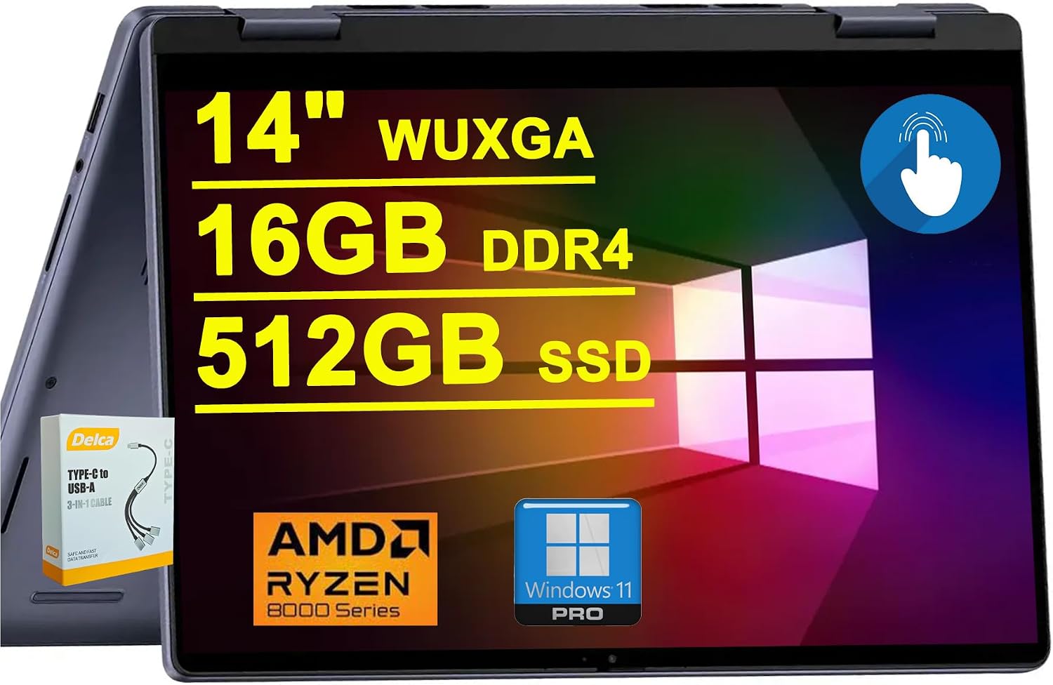 DELL Inspiron 14 7445 2-in-1 AI PC Laptop | 14 WUXGA ComfortView Touchscreen | AMD 6-core Ryzen 5 8640HS >i7-1255U | 16GB DDR5 512GB SSD | Backlit FHD Camera ExpressCharge Win11Pro wDLCA Accessory