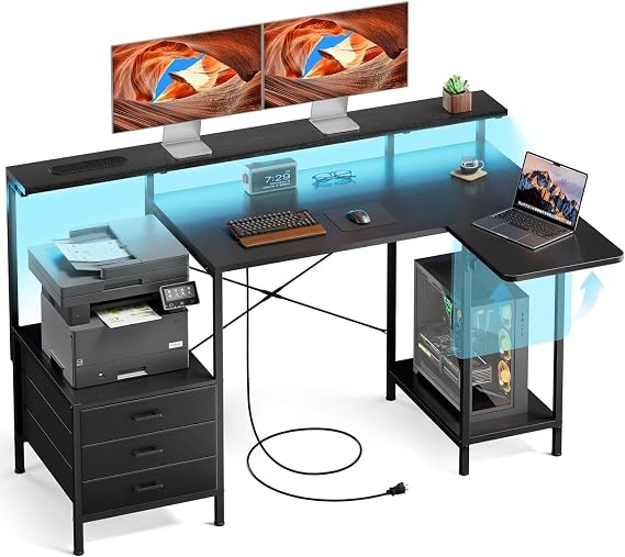 HLDIRECT 55 Inch Computer Desk with Drawers for Home Office, Black