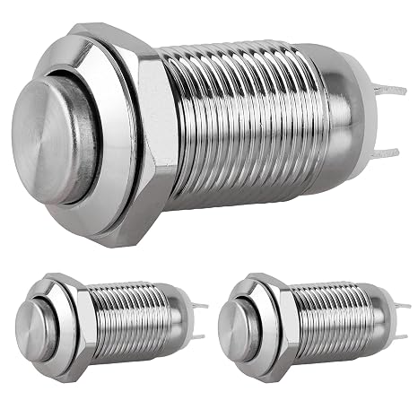 Metal Waterproof Push Button Switch Self-Locking Lock Switch 10mm Small Power Button Switch Silver 220V 1A 3PCS