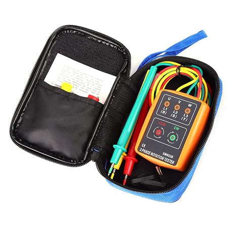 3 Phase Sequence Tester, 60V-600V AC Portable -852B Phase Indicator with LED and Buzzer Indicator, 20Hz-400Hz Range Motor Rotation Checker Tester