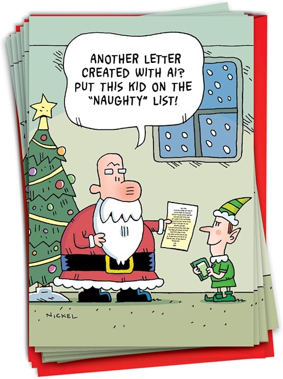NobleWorks 12 Funny Christmas Cards w/5 x 7 Inch Envelopes (1 Design, 12 Each) - Artificial Letter C8768XSG-B12x1