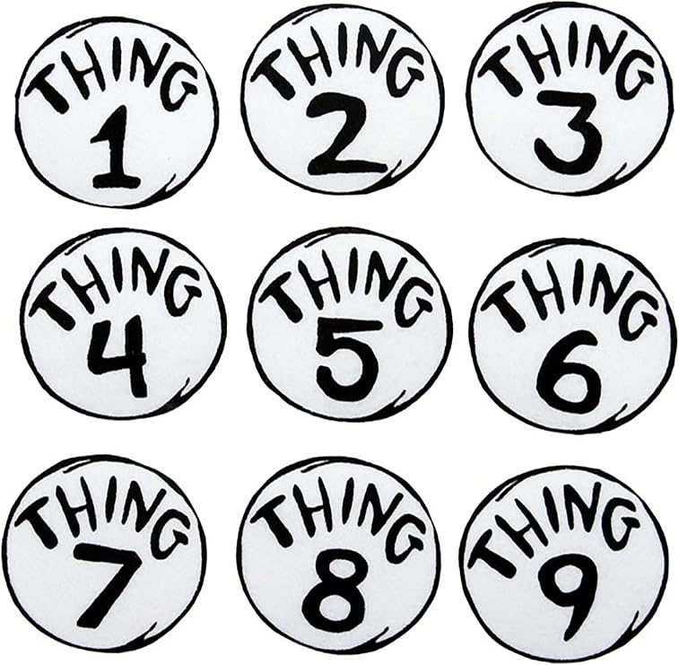 Dr. Seuss Thing 1-9 T-Shirt Iron On Printed Patch Costume Set for Kids and Adults