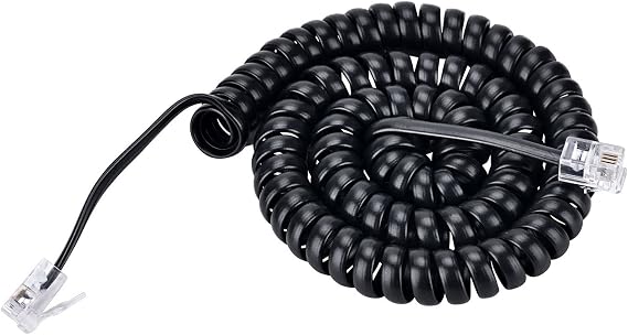 Telephone Handset Coil Cord Phone Reciever RJ9 Coiled Cable,Coiled Length 0.8 to 6 feet Uncoiled (Black)