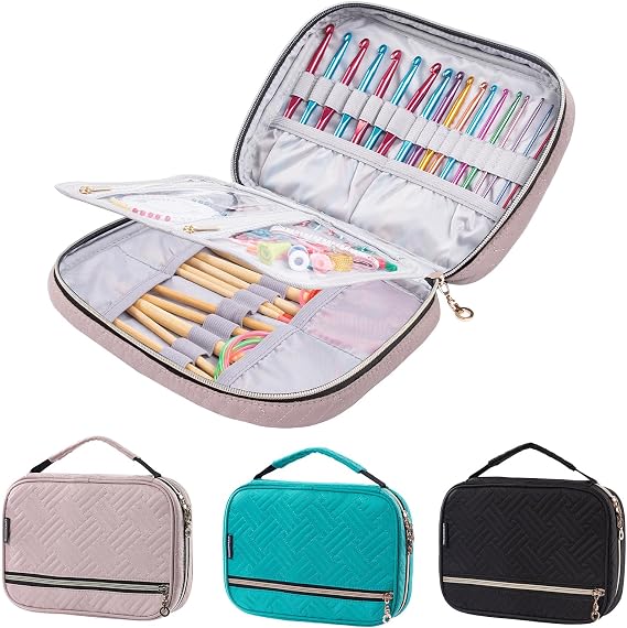 MYBAGZING Crochet Hook Case Empty - Quilted Crochet Organizer Case- Crochet Hook Holder for Circular Knitting Needles, Crochet Hooks (up to 8") Knitting & Crochet Supplies - Knitting Accessories