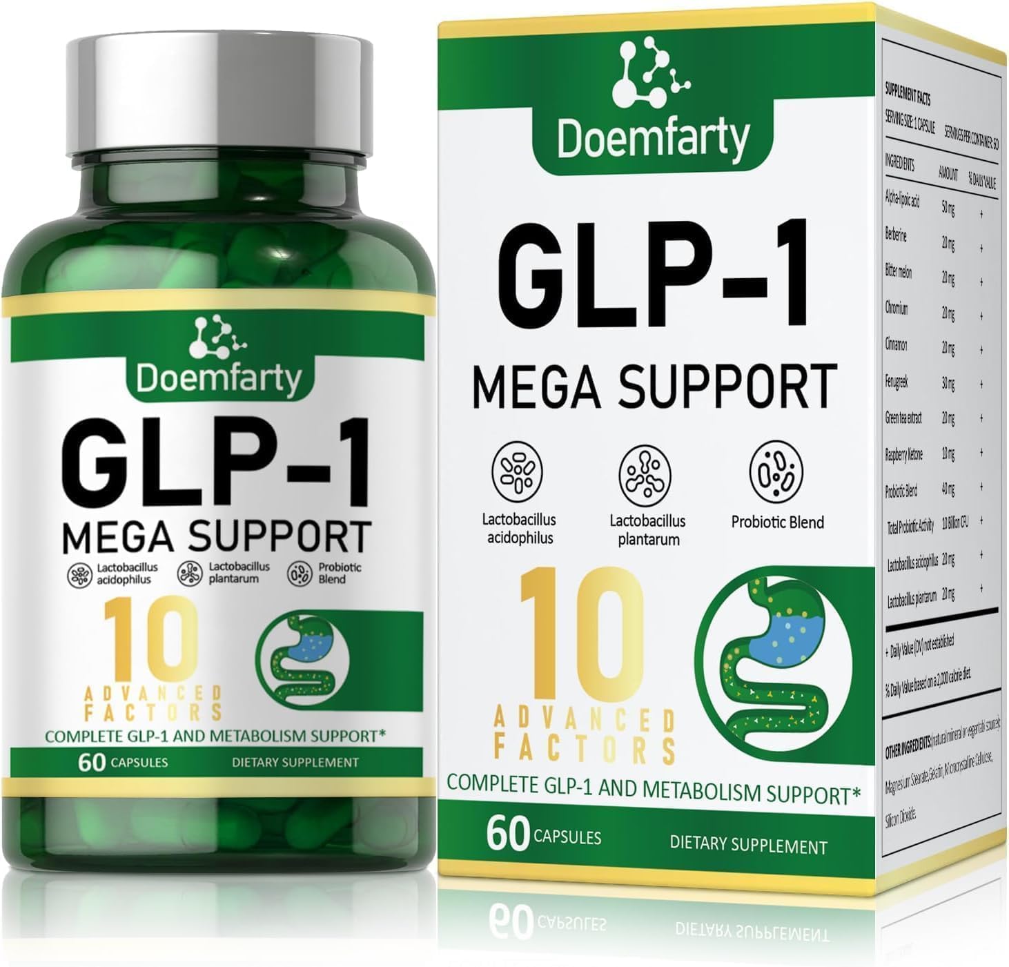 GLP-1 Probiotic | GLP-1 Supplement, GLP-Activate with 10 Billion CFU Multi-Strain Probiotics  Prebiotics, Naturally GLP 1 Production, GLP-1 Probiotic for Men & Women, 60 GLP-1 Capsule 1pcs H1