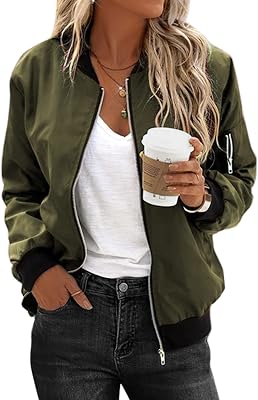 Zeagoo Womens Bomber Jacket Casual Coat Zip Up Spring Fall Clothes with Pockets S-XXL