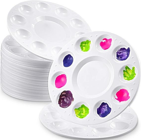 Paint Tray Palettes Bulk Plastic Paint Pallets Round Watercolor Paint Tray for Kid Adult Student School Craft DIY Art Painting Supplies(36 Pcs)