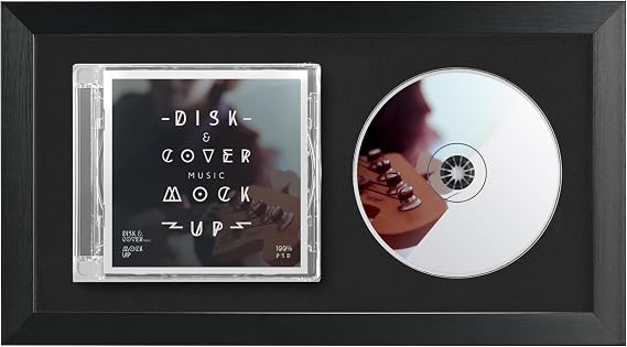 CD Music Frame 8" x 12" with Black Matting Display Disc and CD Box Made by Solid Wood Frame