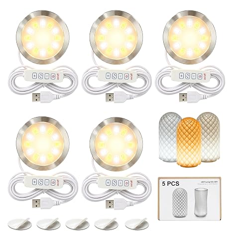 5PCS LED Lamp Kit 001 Three Colors for Bambu Lab H2S/P2S/P1P/A1 Makerworld for anycubic Makeronline 3D Printer Light DIY Hardware Model Spare Parts 5V USB Powered, 3000K Warm Light