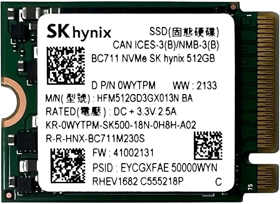 SKHynix BC711 512GB NVMe PCIe M.2 2230 30mm Solid State Drive - HFM512GD3GX013N BA- OEM Packaging
