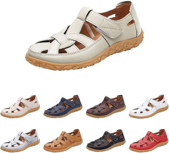 Gladiator Sandals for Women 2025 Summer Closed Toe Fisherman Sandals with Flat Heel,Soft Leather Casual Roman Holiday Shoes