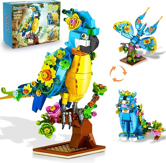 INSOON 3 in 1 Flower Cat Parrot Butterfly Building Set for Kids Ages 6-12+
