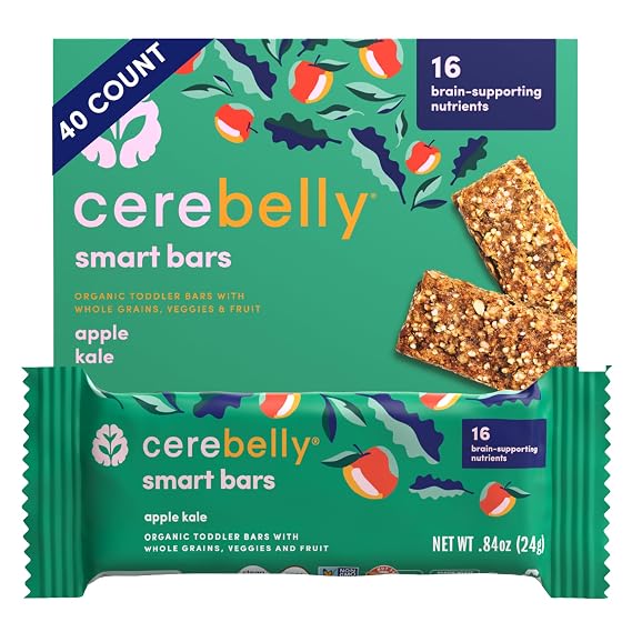 Cerebelly Organic Smart Bars, Apple Kale, 16 Brain Nutrients, 40ct