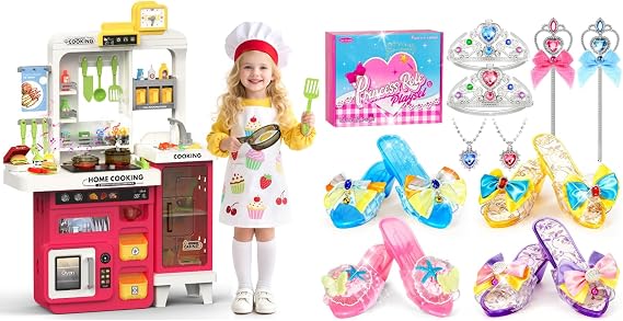 Kids Kitchen Playset and Princess Dress Up Shoes Set