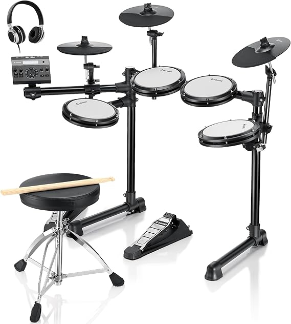 Donner DED-200LITE Electronic Drum Kit for Beginners, Electric Drum Set with 450+ Sounds and 31 Kits, 4 Silent Mesh Pads, 10" Cymbals, USB MIDI, Throne, Headphones, Sticks, 40 Melodics Lessons