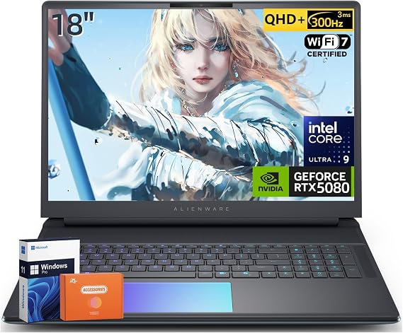 Dell Alienware 18 Area-51 Gaming Laptop, NVIDIA RTX 5080 16GB GDDR7, 18" QHD+ 300Hz Display, Intel Ultra 9 275HX(Beats i9), 4K Camera, WiFi 7, BT 5.4, 64 GB DDR5, 1 TB SSD, Win 11 Pro