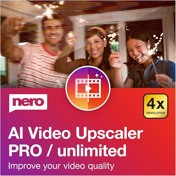 Nero AI Video Upscaler Pro Unlimited | Improve Video Quality | AI Super Resolution | Noise Reduction, Anti-Blur | Multiple AI Models | Frame Enhancement | High-Resolution Upscaling | 1 PC | Win 11/10