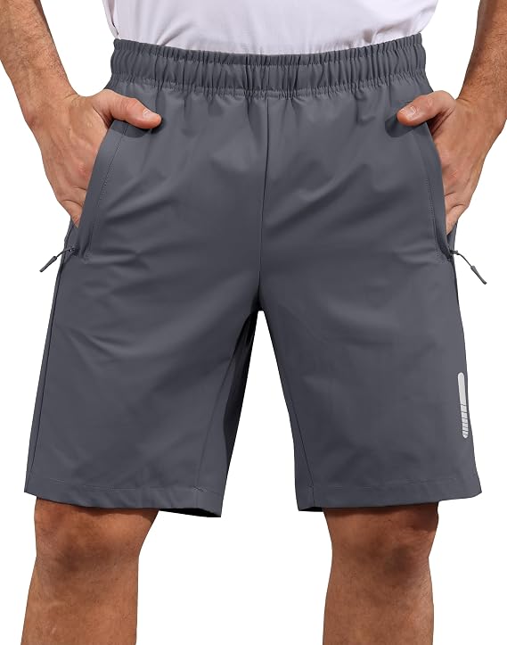 Mens Shorts Waterproof Quick Dry Slim Fit Athletic Running Gym Training Zipper Pockets for Basketball Tennis