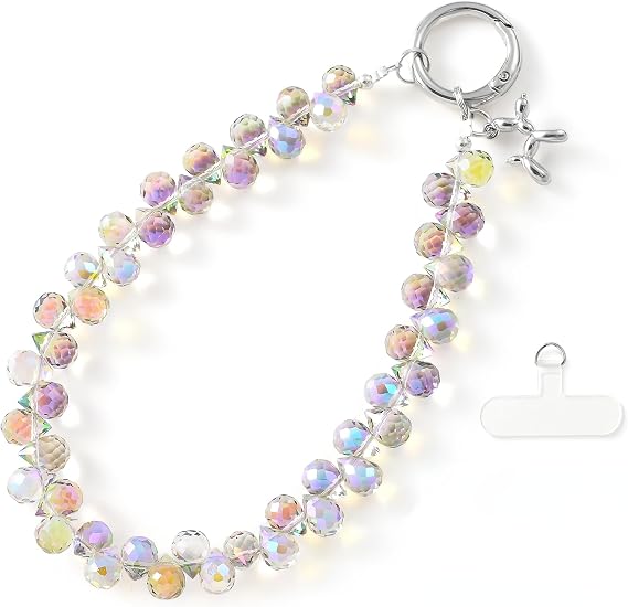 richginker Crystal Beaded Phone Wrist Strap with Tether Tab, Light Purple