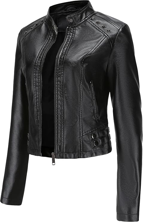 YMING Womens Faux Leather Zipper Jackets PU Motorcycle Coat Fall Plus Size Biker Outwear