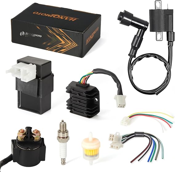 Ignition Kit for CG150cc 200cc 250cc Engine Chinese ATV 4 Wheeler Quad | Ignition Coil&6 Pin AC CDI Box&Voltage Regulator Rectifier&Solenoid Relay&D8TC Spark Plug&Fuel Filter