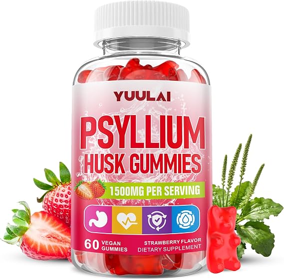 Psyllium Husk Gummies, Psyllium Husk Fiber Supplement, Vegan, Sugar Free, 60 Count