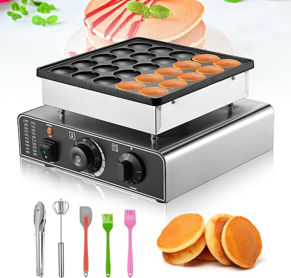 25Pcs Mini Pancakes Maker Commercial Electric Nonstick Pancake Maker Machine Muffin Poffertjes Pan Machine for Home Kitchen Restaurant Snack Bar 110V