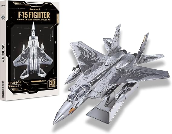 Piececool 3D Metal Model Kits F-15 Fighter Military Airplane Metal 3D Puzzles for Adults, DIY Hobbies Building kit Birthday Christmas Day Gifts for Men Women 14+
