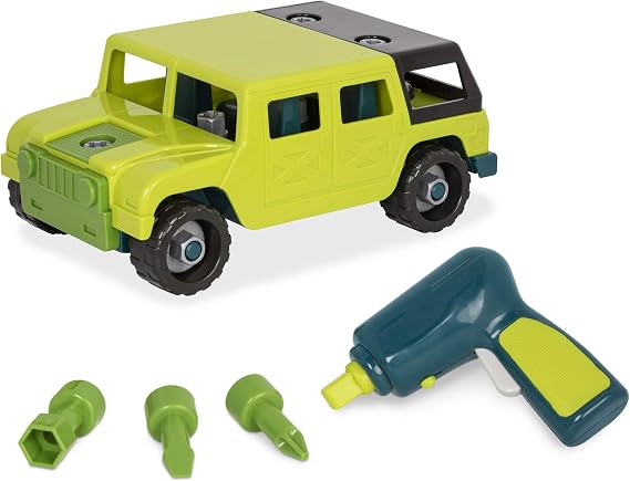 Battat 4x4 Truck Toy with Toy Drill, 25-Piece Set, Roadster | Buildable 4x4 with 21 truck parts, 1 toy drill, and 3 drill bits for assembly, disassembly, and push-along play, 3+ Years